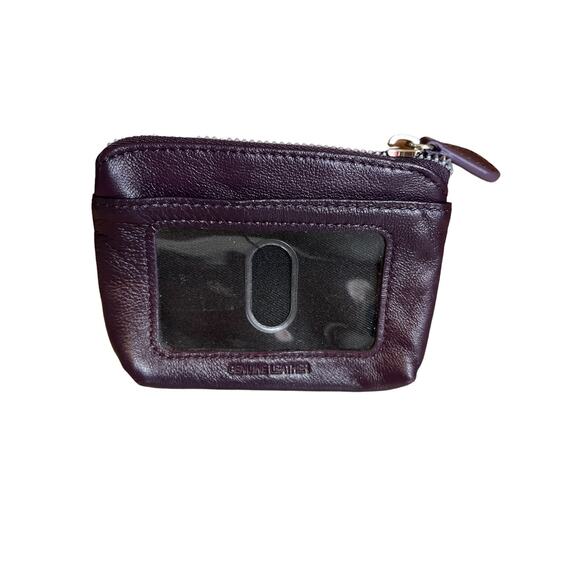 Compact Genuine Leather Card Wallet Plum - Picture 2 of 4